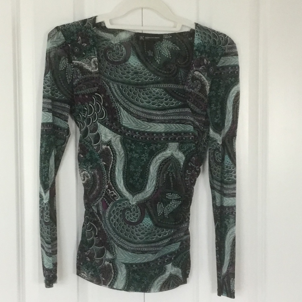 INC International Concepts Green and Black Paisley Blouse